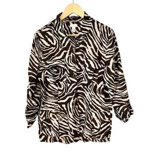 Chico's Zebra Pattern Linen-Blend Jacket size 2